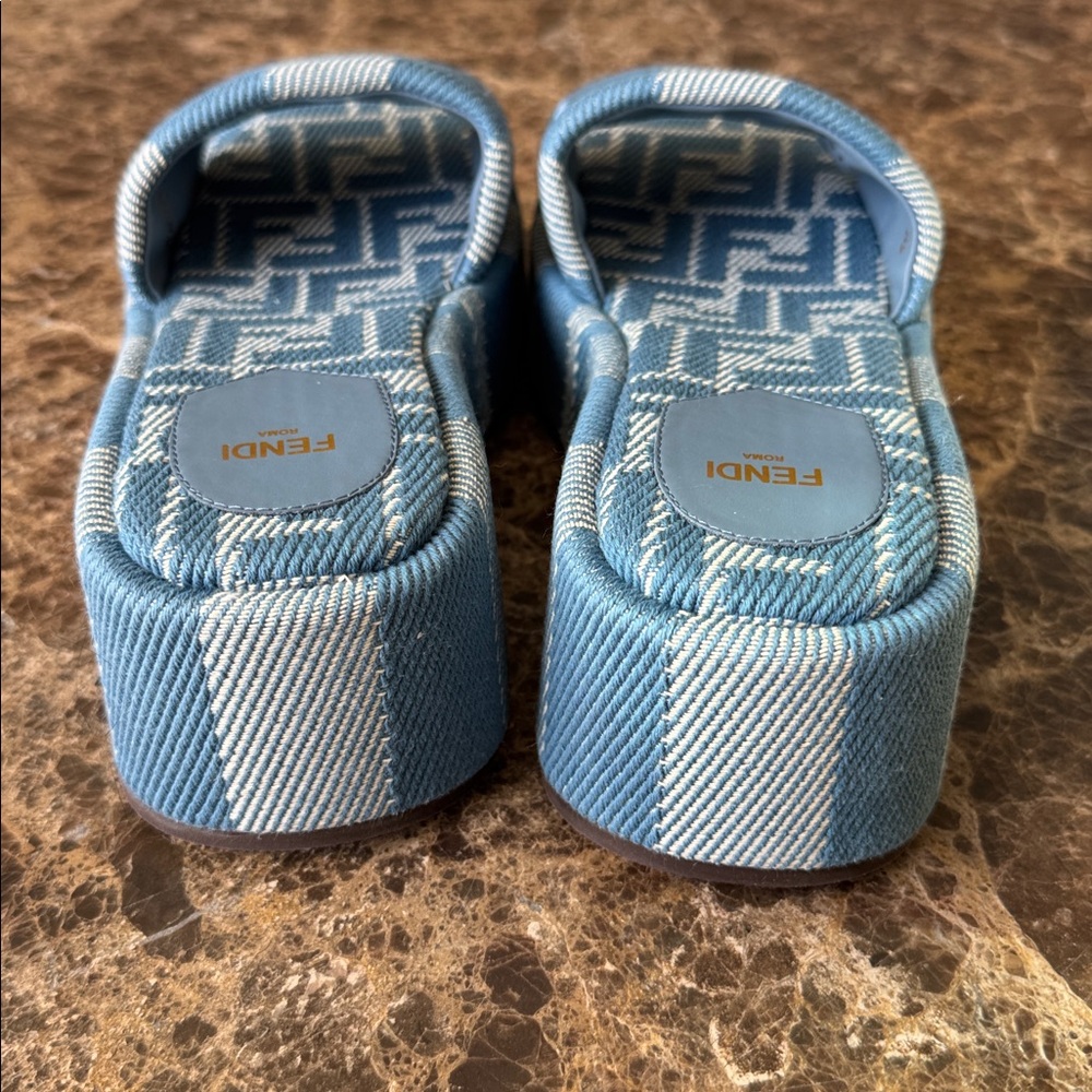 Fendi denim jacquard striped blue slide platform sandals sz 39 - Picture 5 of 10